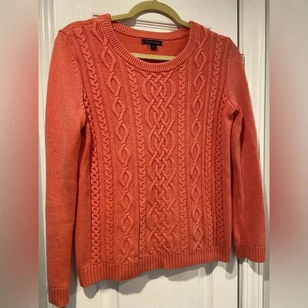Tommy Hilfiger Crew Neck Cable Knit Fisherman Long Sleeve Pullover Size Small